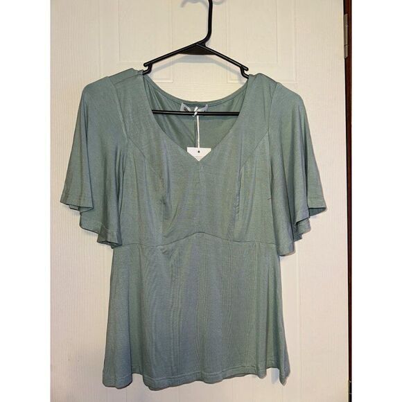 NWT Grace Karin Sage Green Flutter Sleeve Top  Size Small - Picture 1 of 9